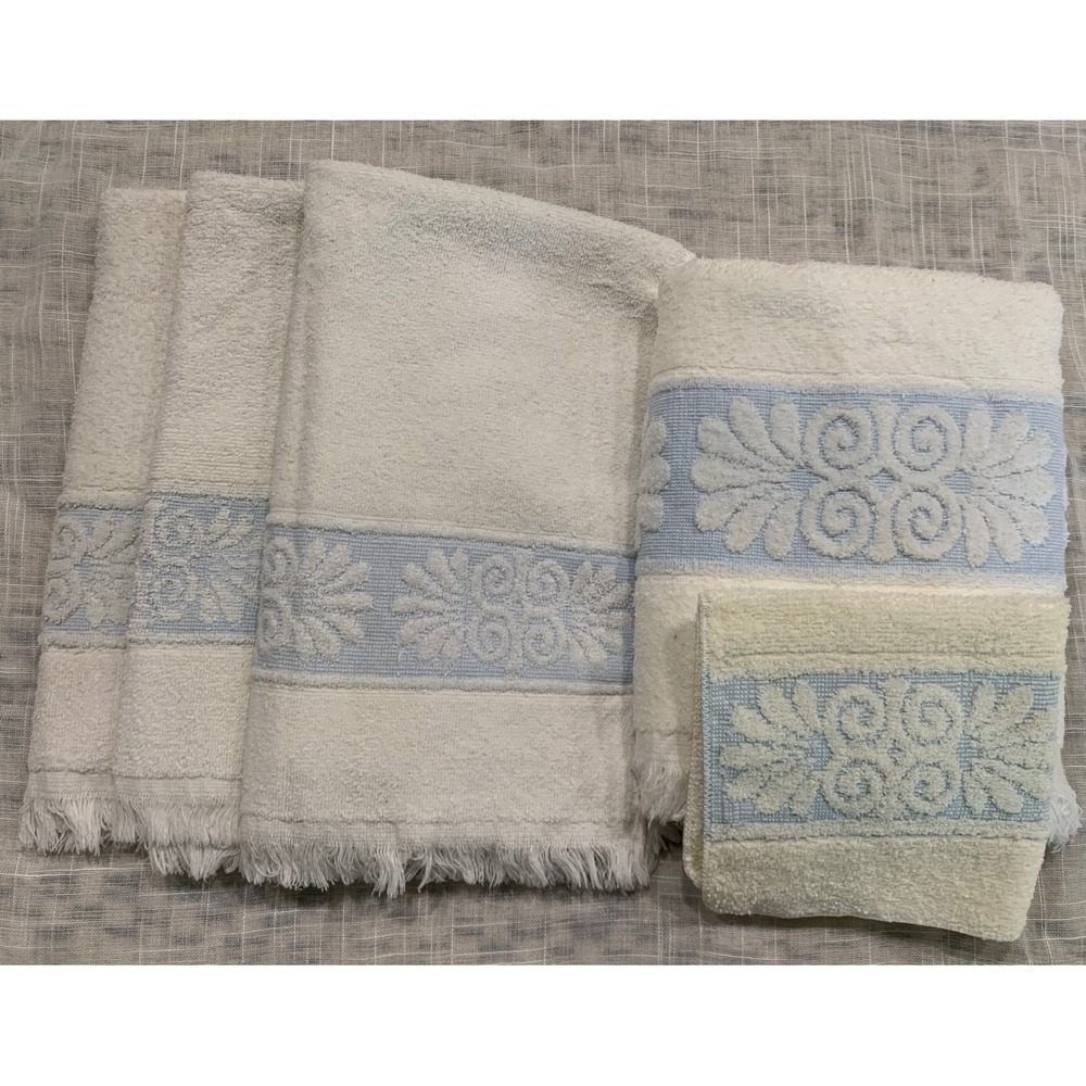 Vintage Cannon Towel Set Cream Blue Retro Cottagecore Boho